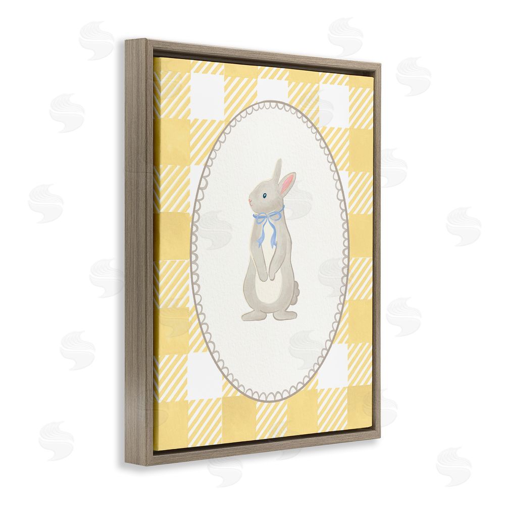 The Paper Curator Little Bunny on Yellow Gingham Brown Floating Frame Canvas Wall Art