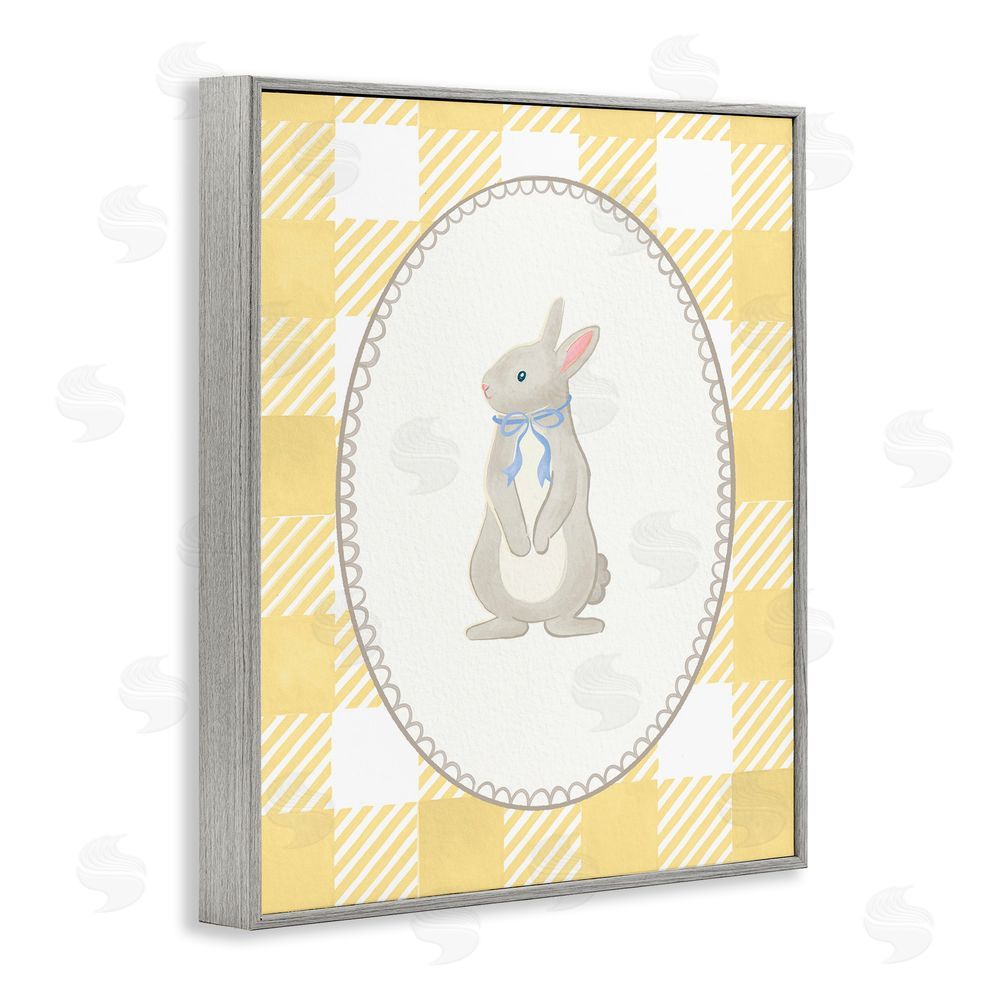 The Paper Curator Little Bunny on Yellow Gingham Gray Framed Giclee Wall Art Print