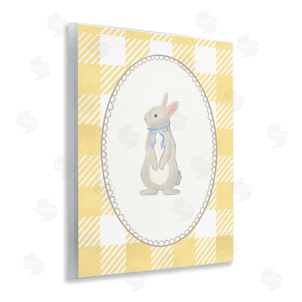 The Paper Curator Little Bunny on Yellow Gingham Wooden Wall Plaque Art Print