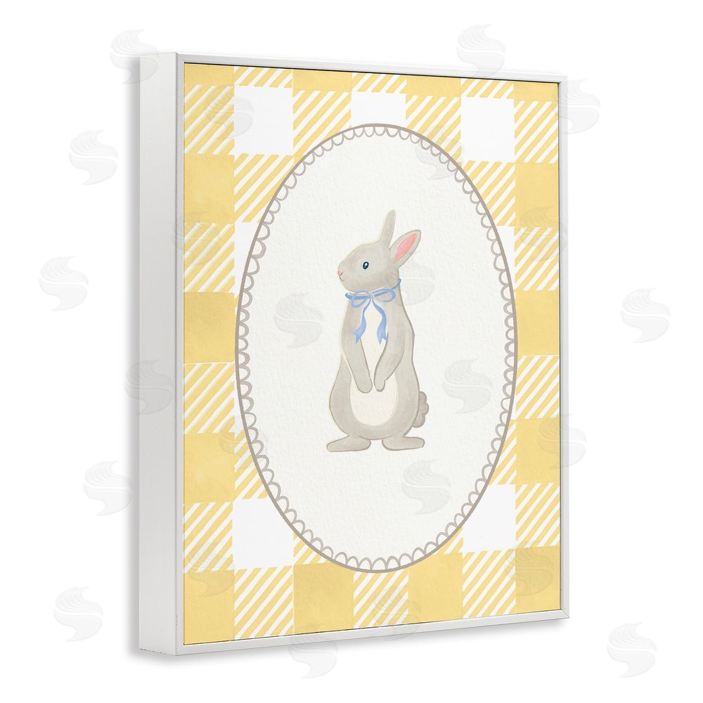 The Paper Curator Little Bunny on Yellow Gingham White Framed Giclee Wall Art Print