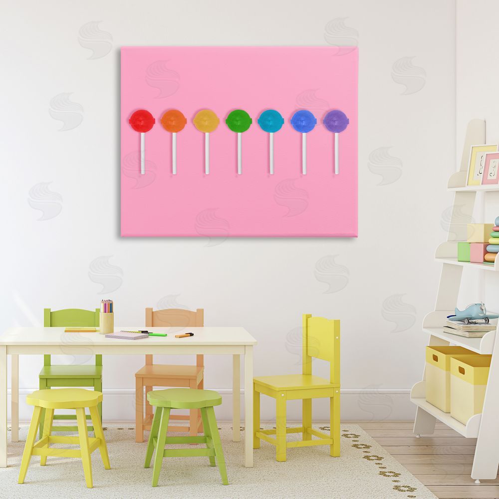 LISH Creative Row of Rainbow Lollipops Stretched Canvas Wall Art in Room