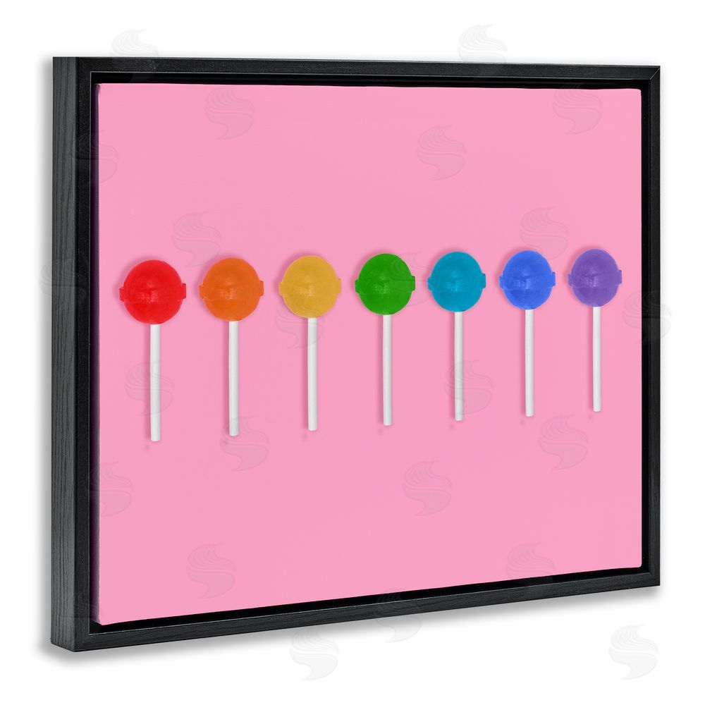 LISH Creative Row of Rainbow Lollipops Black Floating Framed Canvas Wall Art