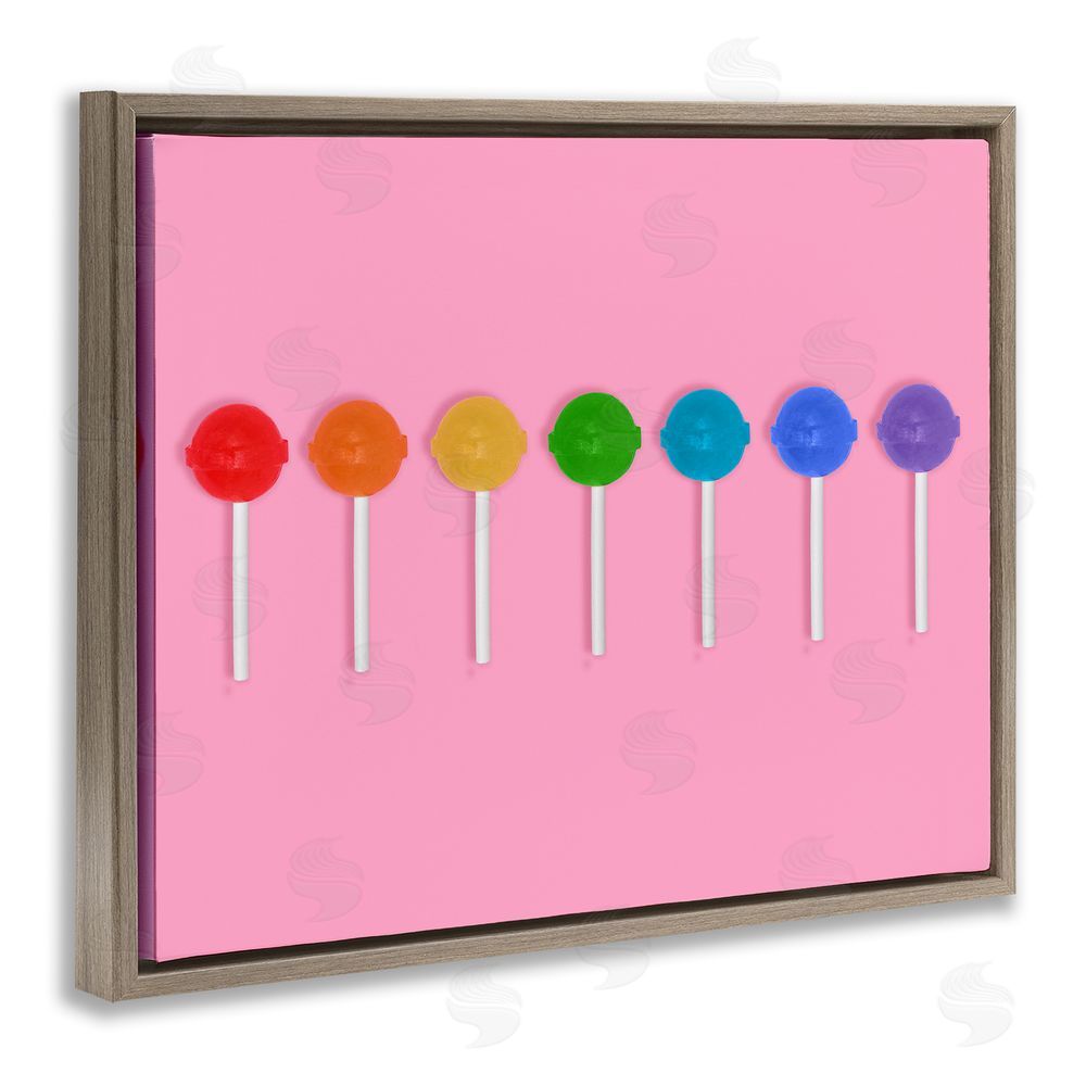 LISH Creative Row of Rainbow Lollipops Brown Floating Framed Canvas Wall Art
