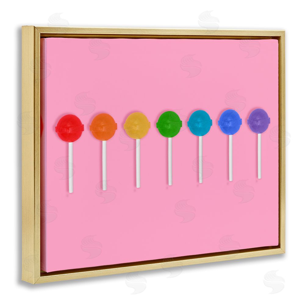 LISH Creative Row of Rainbow Lollipops Gold Floating Framed Canvas Wall Art