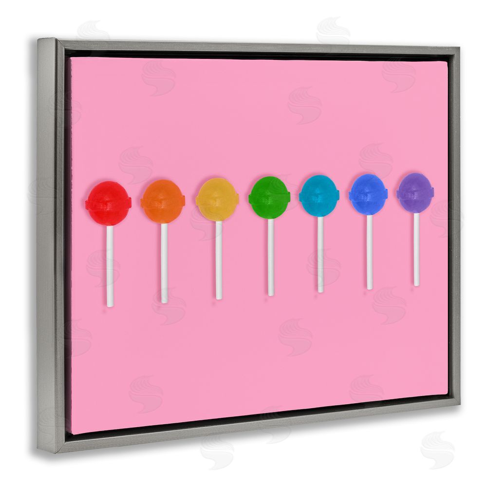 LISH Creative Row of Rainbow Lollipops Gray Floating Framed Canvas Wall Art