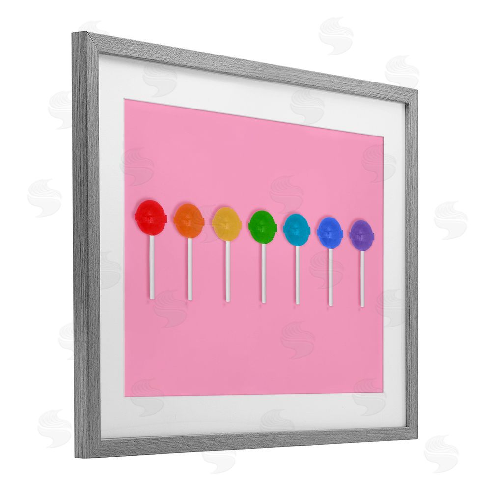 LISH Creative Row of Rainbow Lollipops Gray Framed Print Under Glass Wall Art