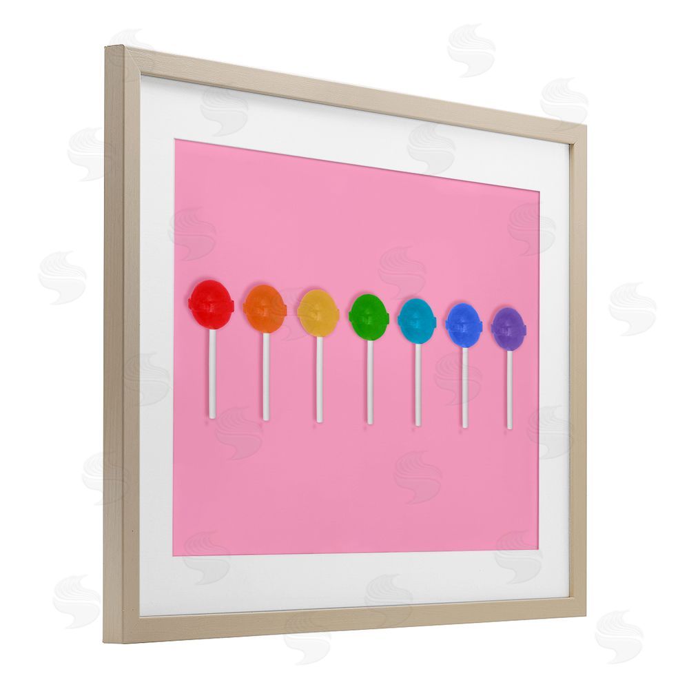 LISH Creative Row of Rainbow Lollipops Brown Framed Print Under Glass Wall Art