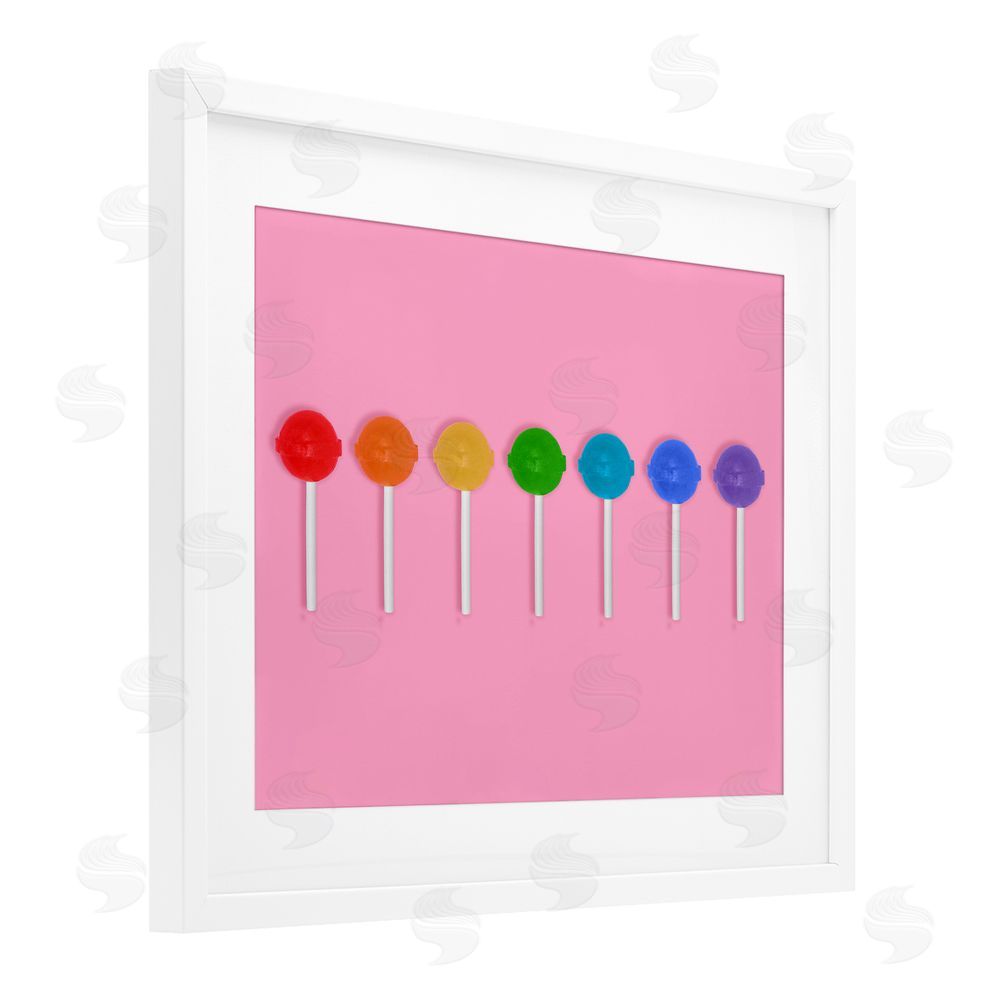 LISH Creative Row of Rainbow Lollipops White Framed Print Under Glass Wall Art