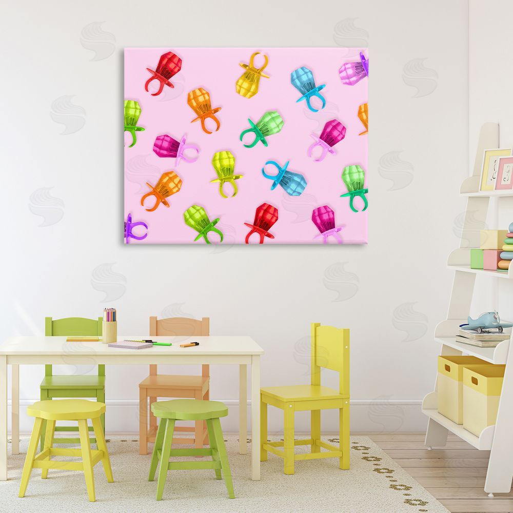 LISH Creative Candy Gem Ring Party Pattern Stretched Canvas Wall Art Print in Room
