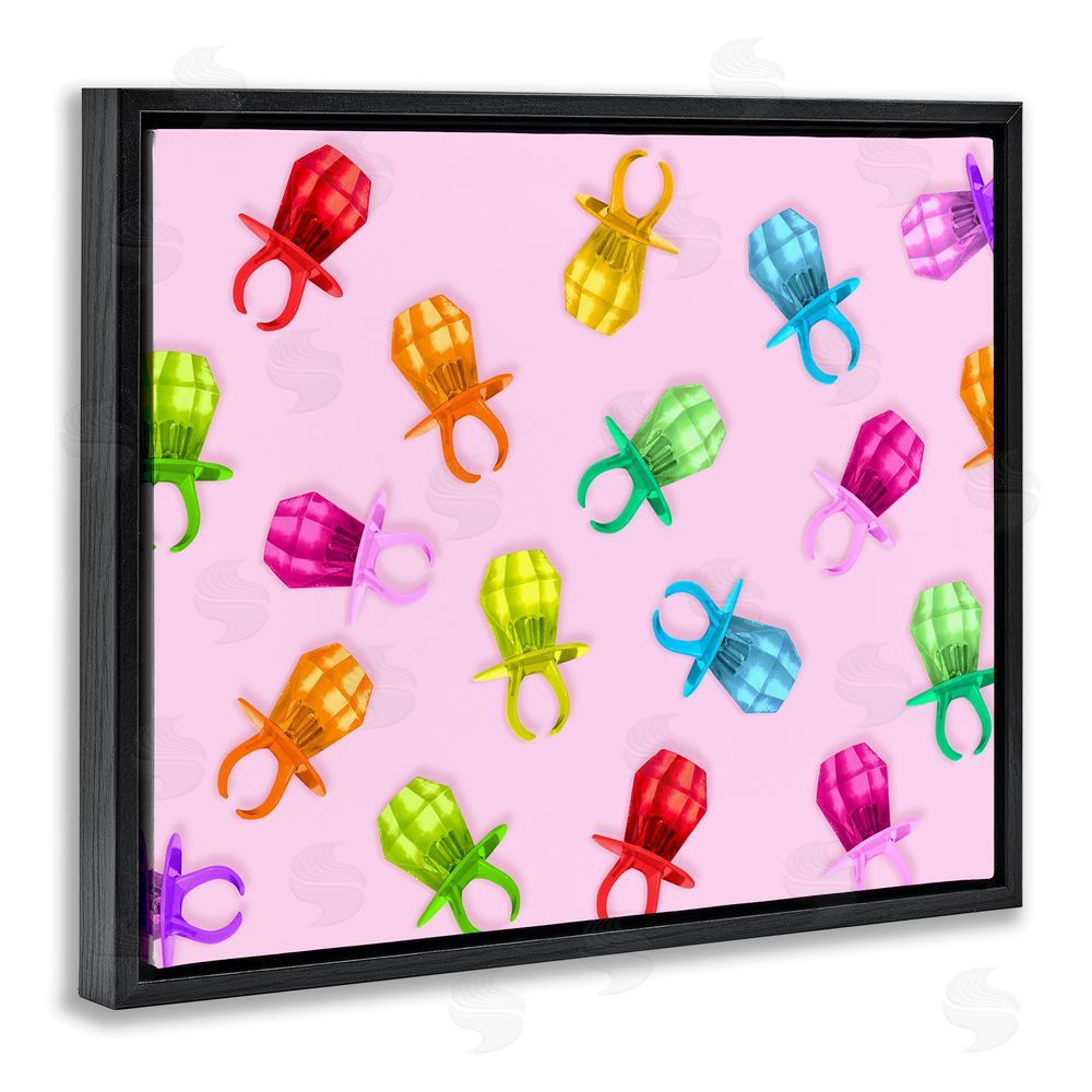 LISH Creative Candy Gem Ring Party Pattern Black Floating Frame Stretched Canvas Wall Art Print