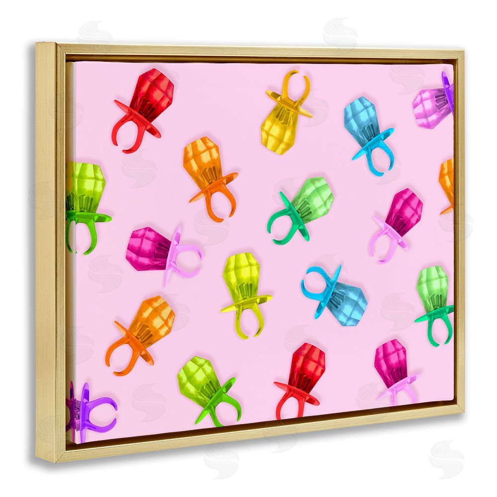 LISH Creative Candy Gem Ring Party Pattern Gold Floating Frame Stretched Canvas Wall Art Print