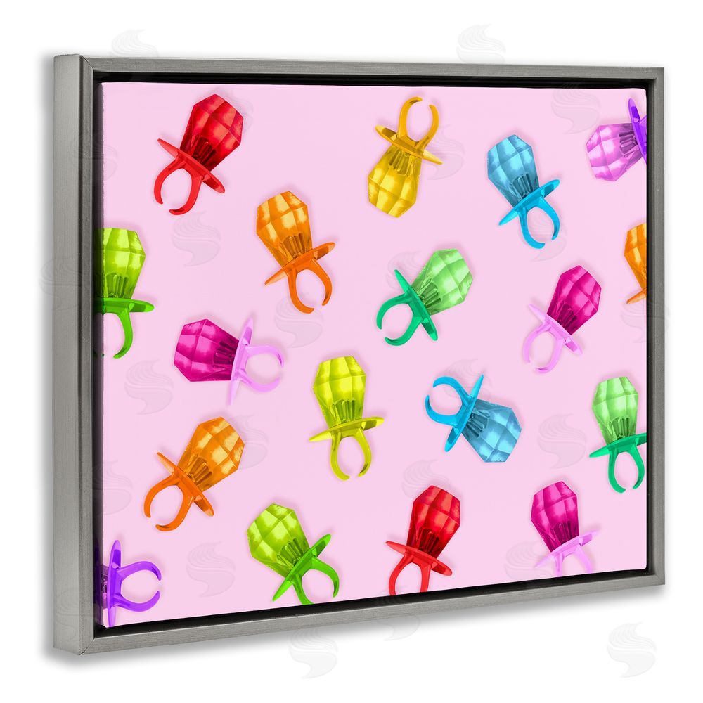LISH Creative Candy Gem Ring Party Pattern Gray Floating Frame Stretched Canvas Wall Art Print