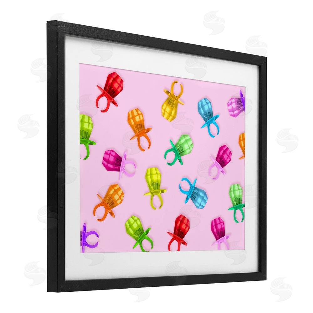 LISH Creative Candy Gem Ring Party Pattern Black Framed Print Under Glass with Matting Wall Art