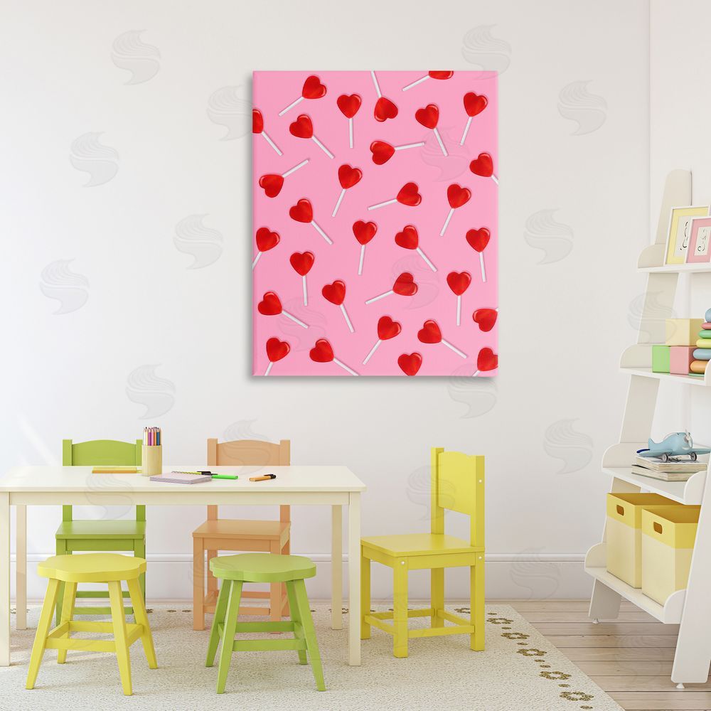LISH Creative Heart Lollipop Pattern Stretched Canvas Wall Art in Room