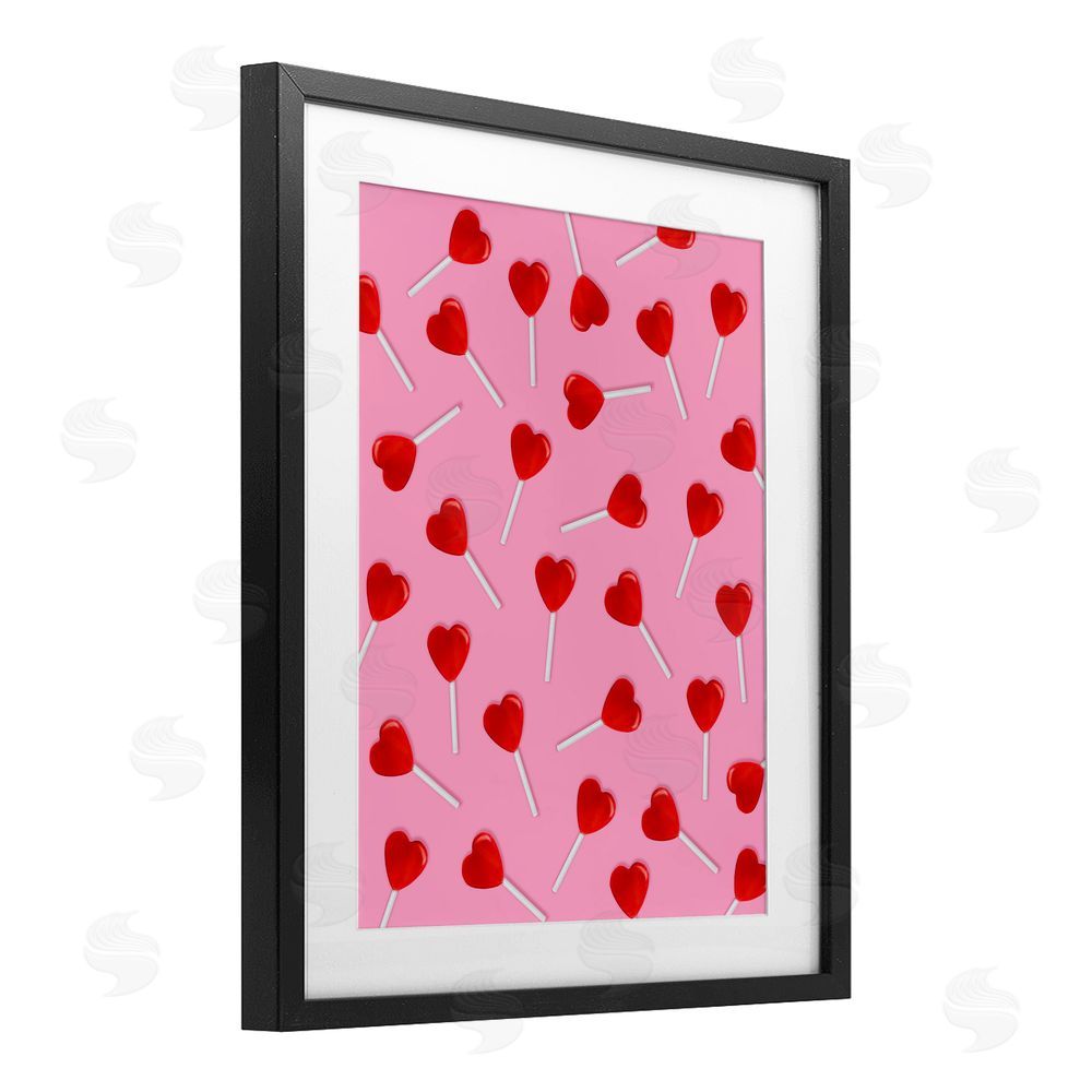 LISH Creative Heart Lollipop Pattern Black Framed Print Under Glass with Mat Wall Art
