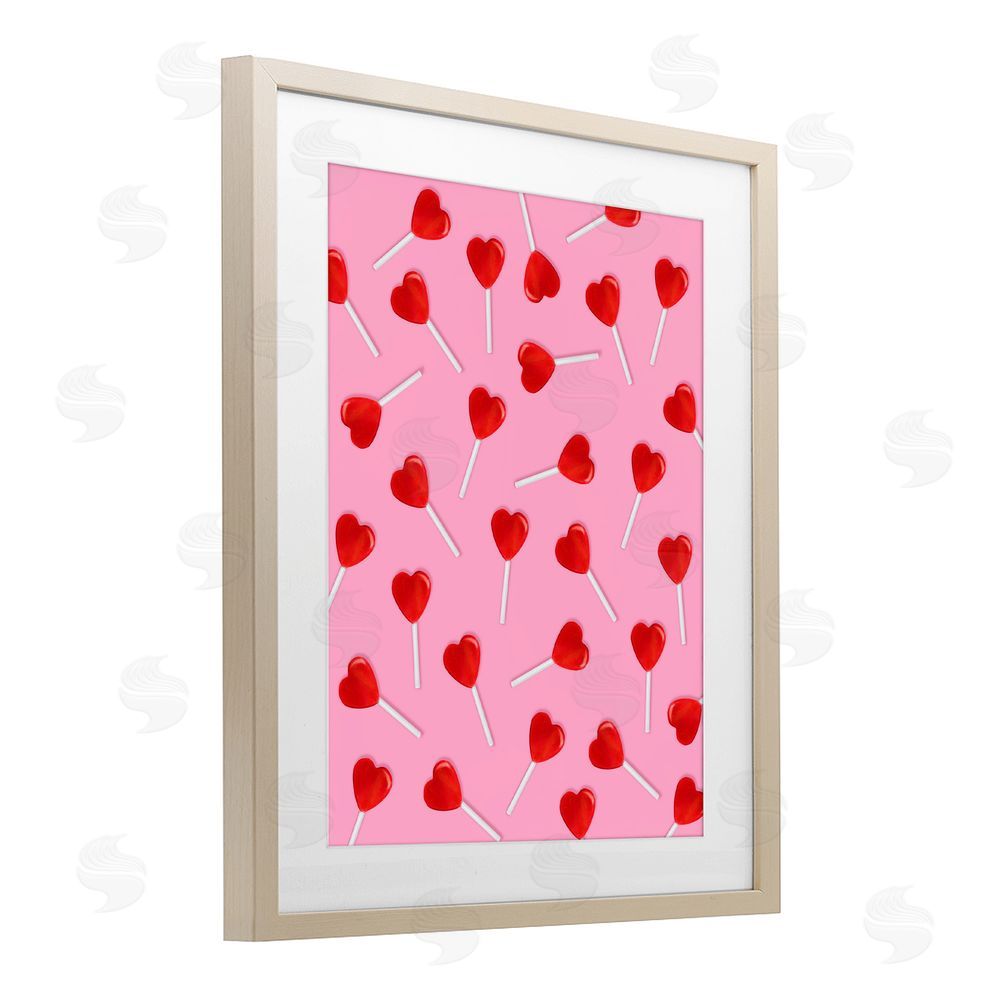 LISH Creative Heart Lollipop Pattern Brown Framed Print Under Glass with Mat Wall Art