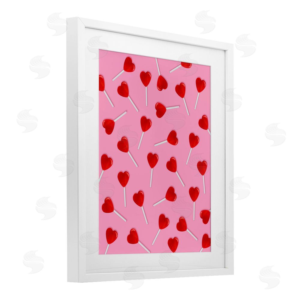 LISH Creative Heart Lollipop Pattern White Framed Print Under Glass with Mat Wall Art