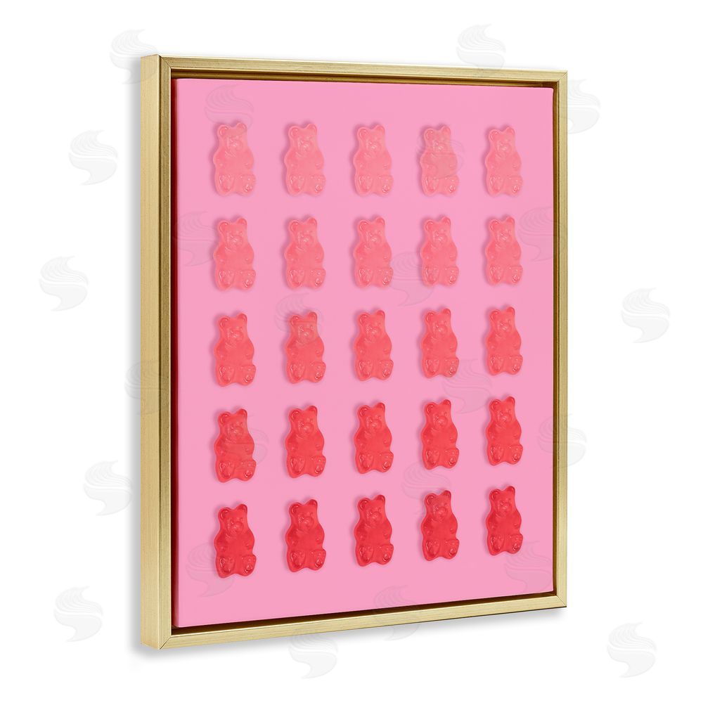 LISH Creative Sweet Pink Gummy Bears Gold Floating Frame Canvas Wall Art Print