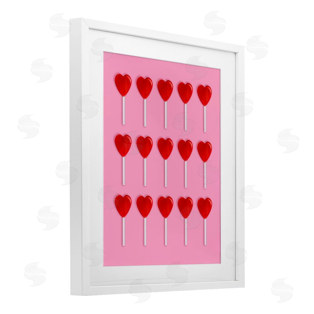 LISH Creative Heart Lollipops Collection White Framed Print Under Glass with Mat Wall Art