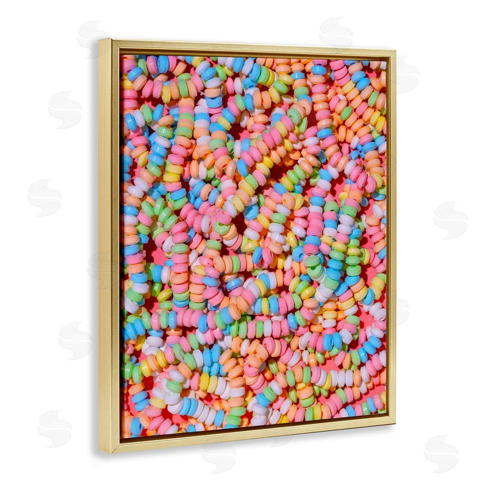 LISH Creative Pastel Candy Necklace Gold Floating Framed Canvas Wall Art