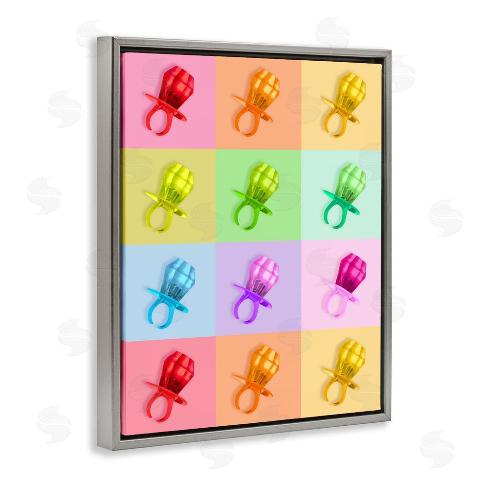 LISH Creative Candy Gem Pop Grid Gray Floating Frame Stretched Canvas Wall Art Print