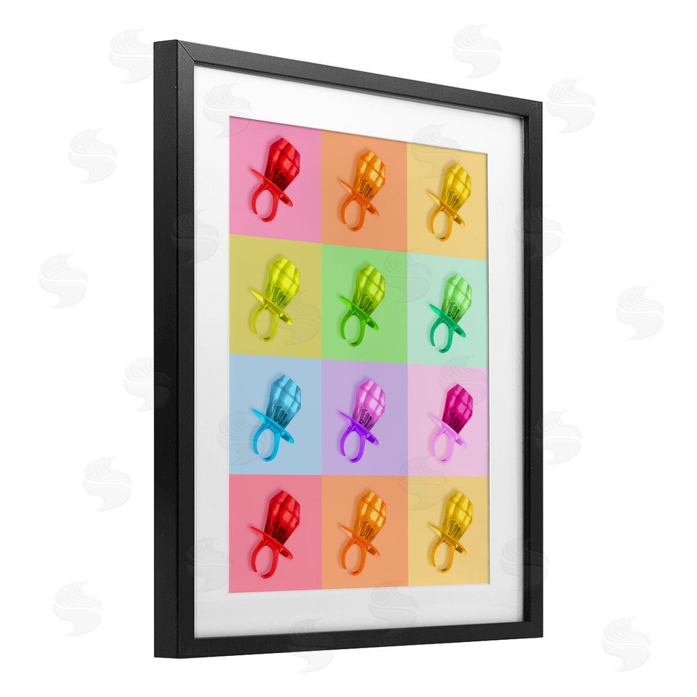 LISH Creative Candy Gem Pop Grid Black Framed Print Under Glass with Matting Wall Art