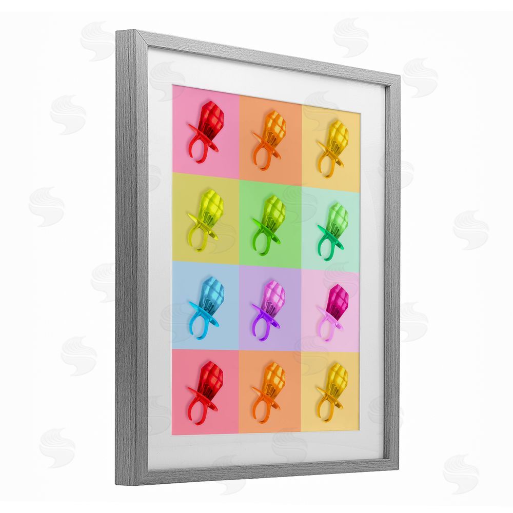 LISH Creative Candy Gem Pop Grid Gray Framed Print Under Glass with Matting Wall Art