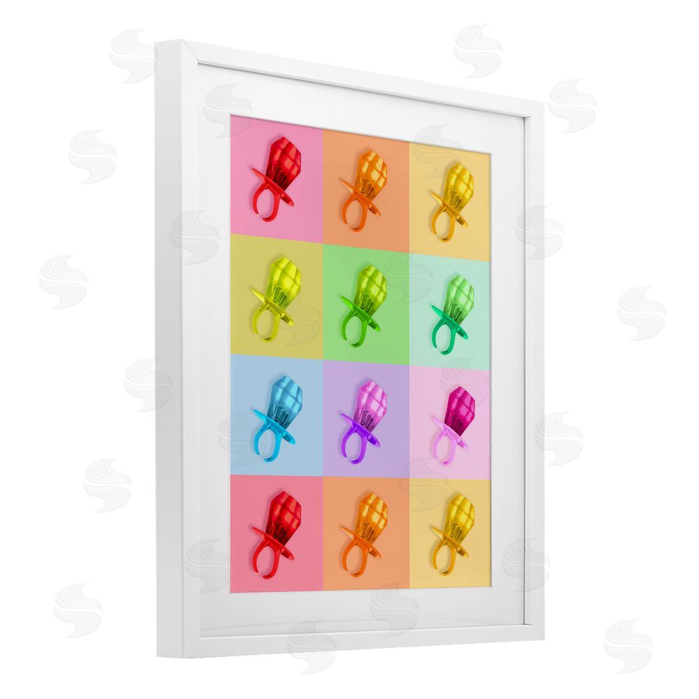 LISH Creative Candy Gem Pop Grid White Framed Print Under Glass with Matting Wall Art