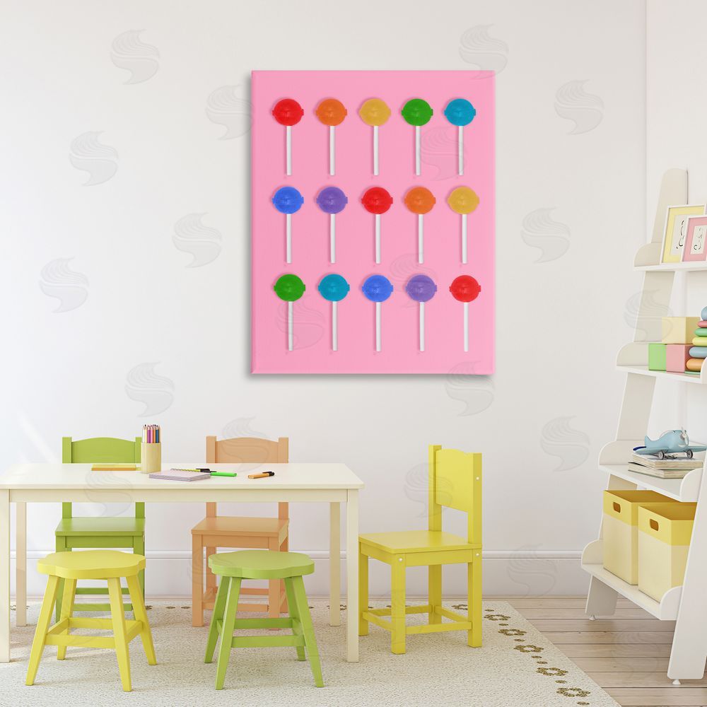 LISH Creative Rainbow Lollipop Grid Stretched Canvas Wall Art in Room