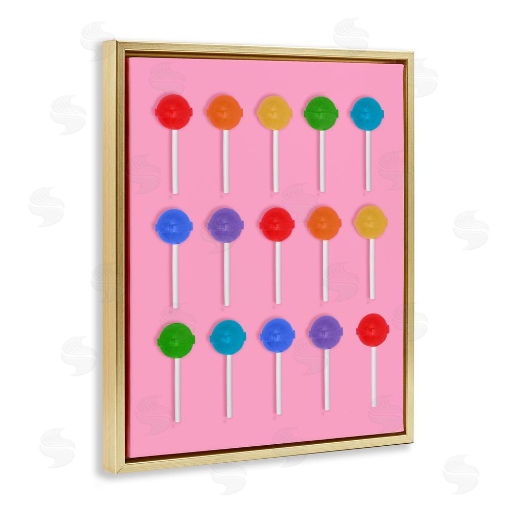 LISH Creative Rainbow Lollipop Grid Gold Floating Framed Canvas Wall Art