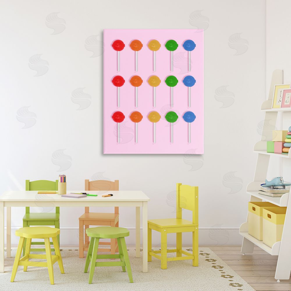 LISH Creative Candy Pops on Light Pink Stretched Canvas Wall Art Print in Room