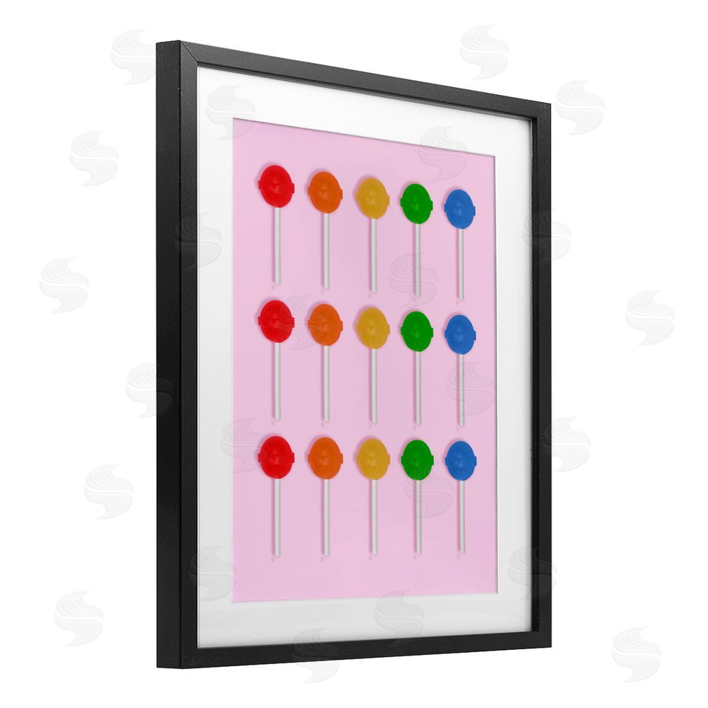 LISH Creative Candy Pops on Light Pink Black Framed Print Under Glass with Matting Wall Art