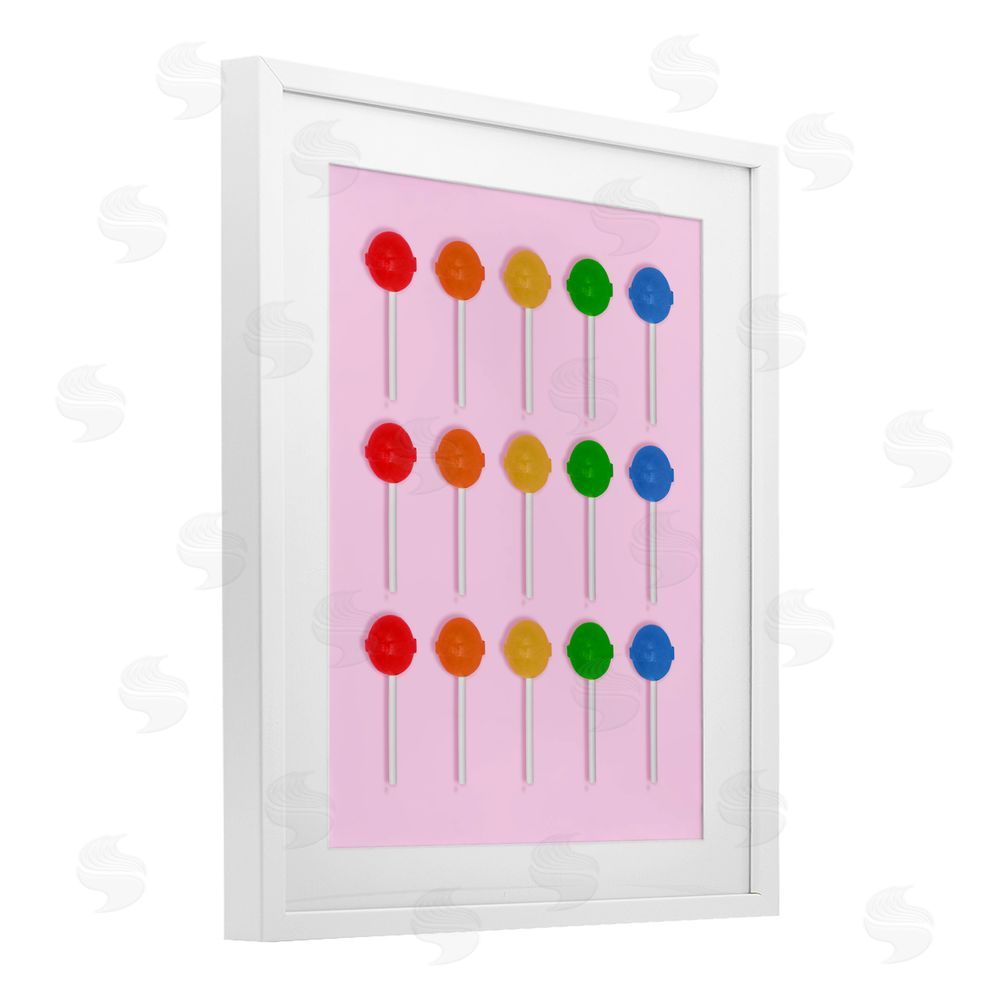 LISH Creative Candy Pops on Light Pink White Framed Print Under Glass with Matting Wall Art