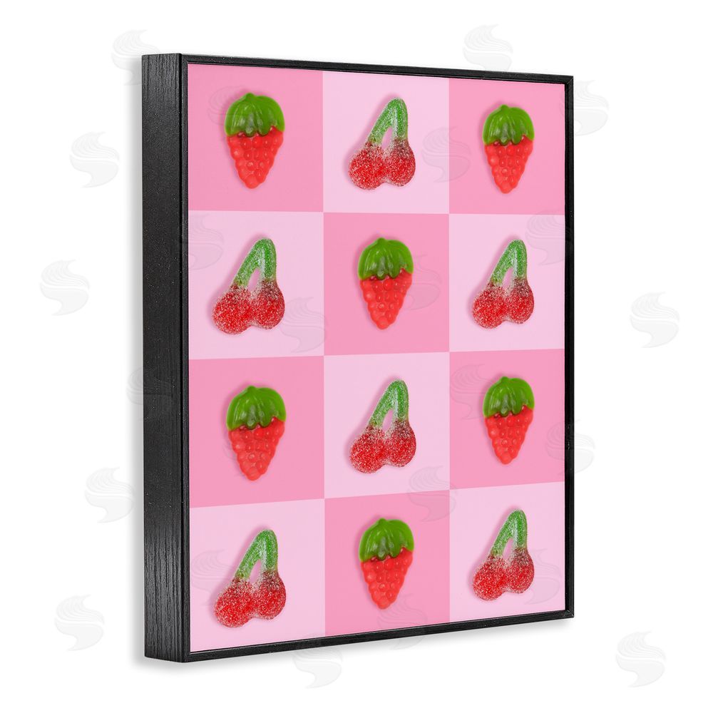 LISH Creative Gummy Strawberry and Cherry Checkerboard Black Framed Giclee Wall Art