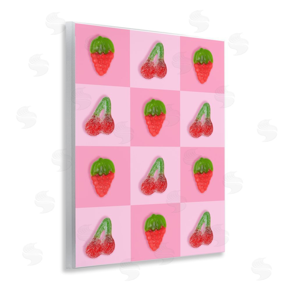 LISH Creative Gummy Strawberry and Cherry Checkerboard Wall Plaque Home Decor Art Print
