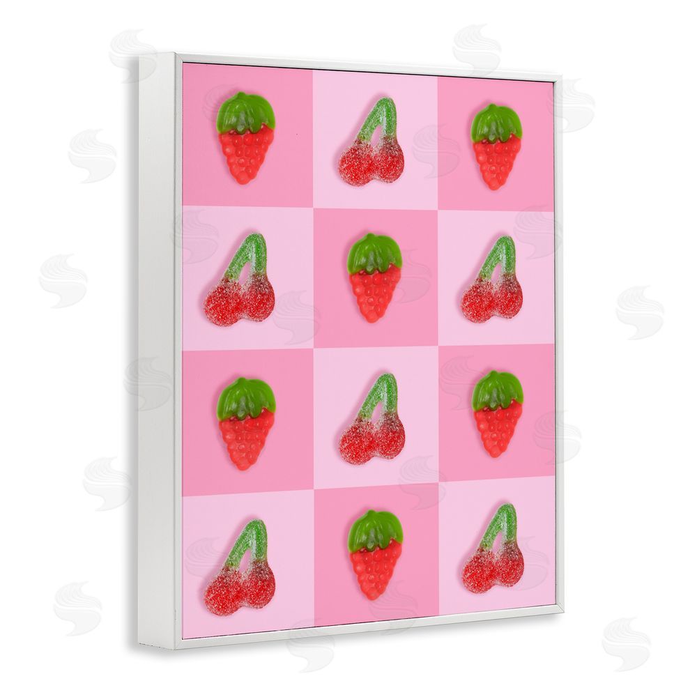 LISH Creative Gummy Strawberry and Cherry Checkerboard White Framed Giclee Wall Art