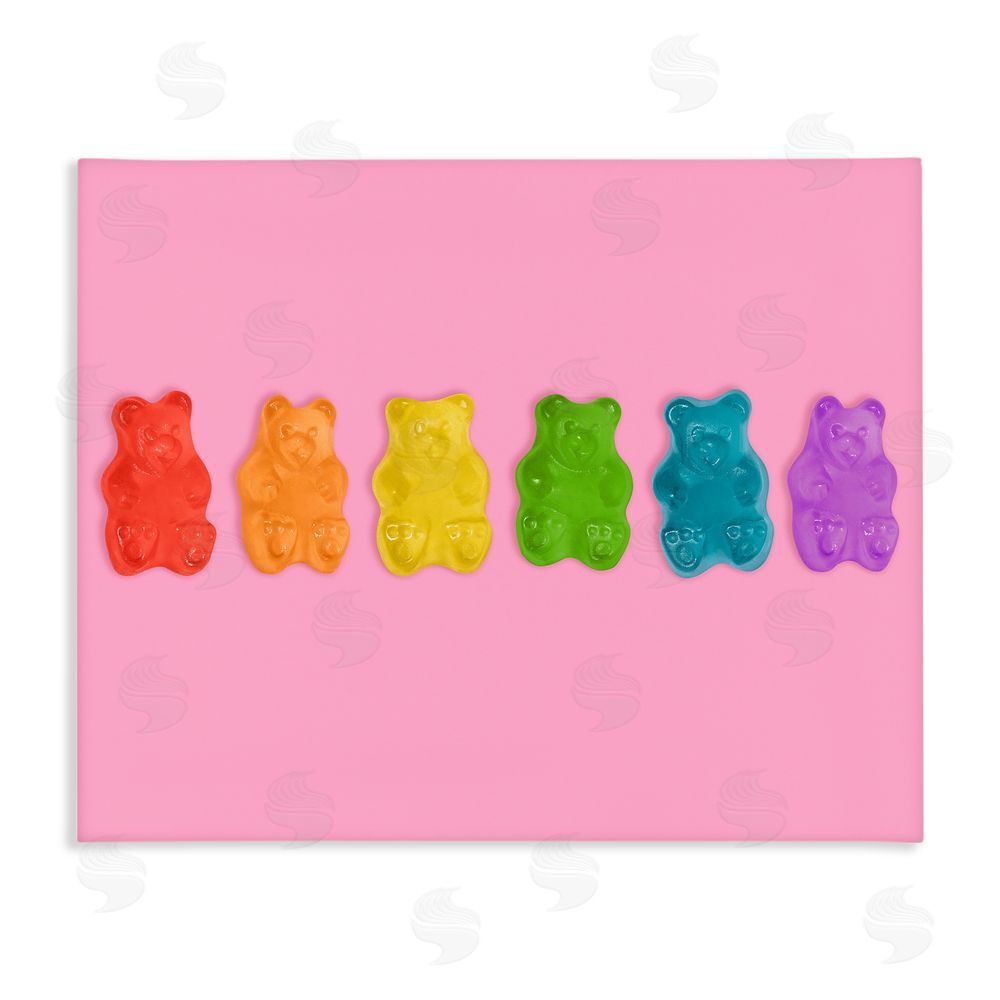 LISH Creative Rainbow Gummy Bears on Pink Stretched Canvas Wall Art