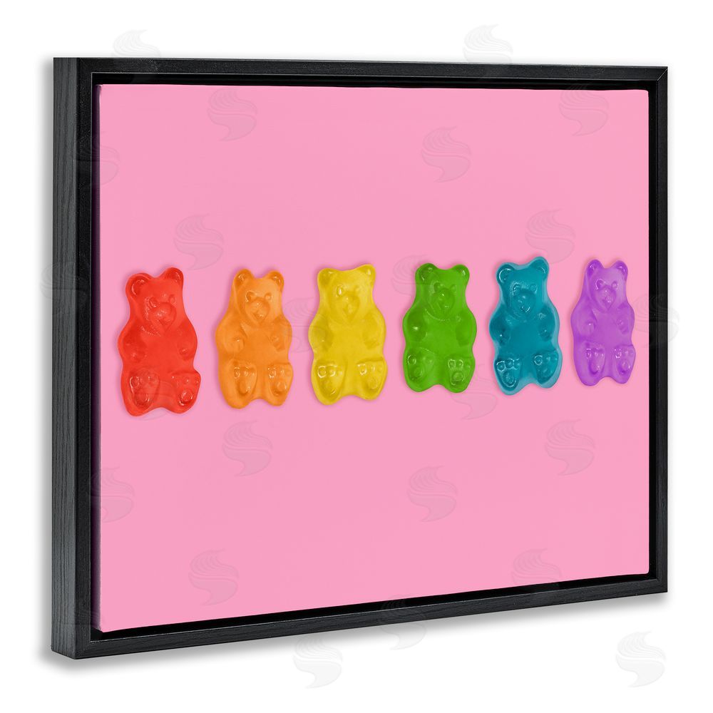 LISH Creative Rainbow Gummy Bears on Pink Black Floating Framed Canvas Wall Art