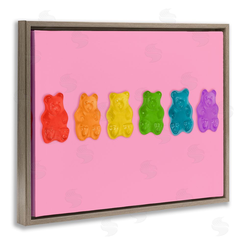 LISH Creative Rainbow Gummy Bears on Pink Brown Floating Framed Canvas Wall Art