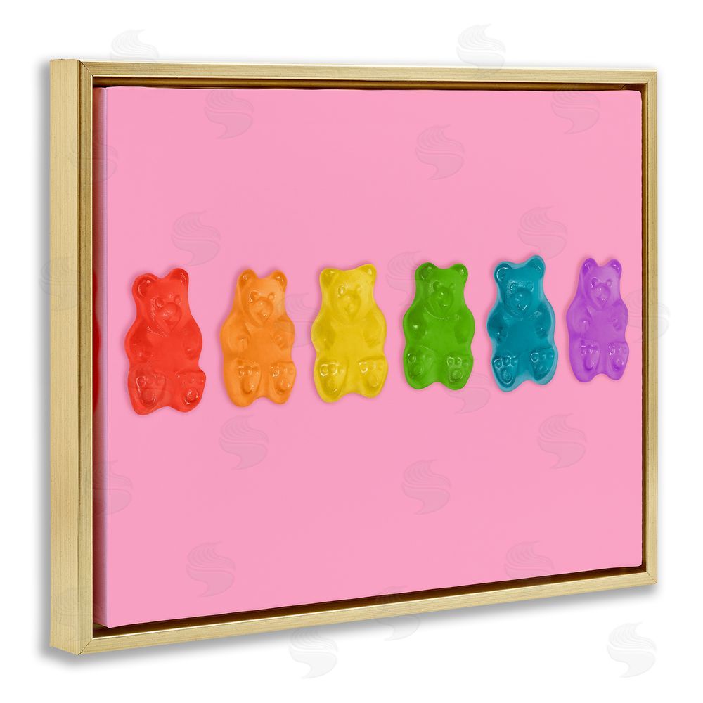 LISH Creative Rainbow Gummy Bears on Pink Gold Floating Framed Canvas Wall Art