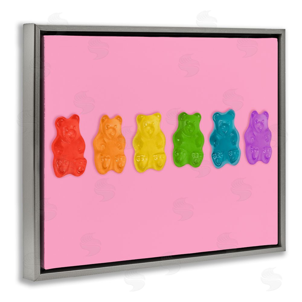 LISH Creative Rainbow Gummy Bears on Pink Gray Floating Framed Canvas Wall Art