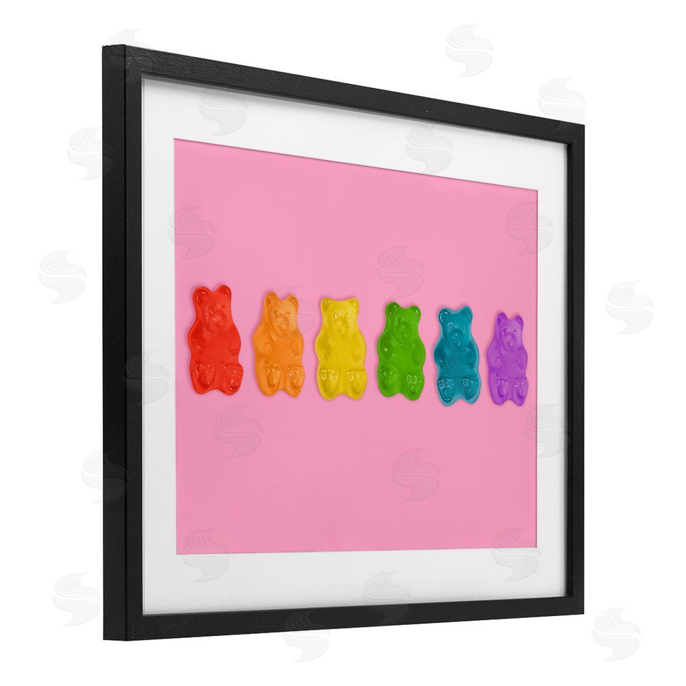 LISH Creative Rainbow Gummy Bears on Pink Black Framed Print Under Glass Wall Art