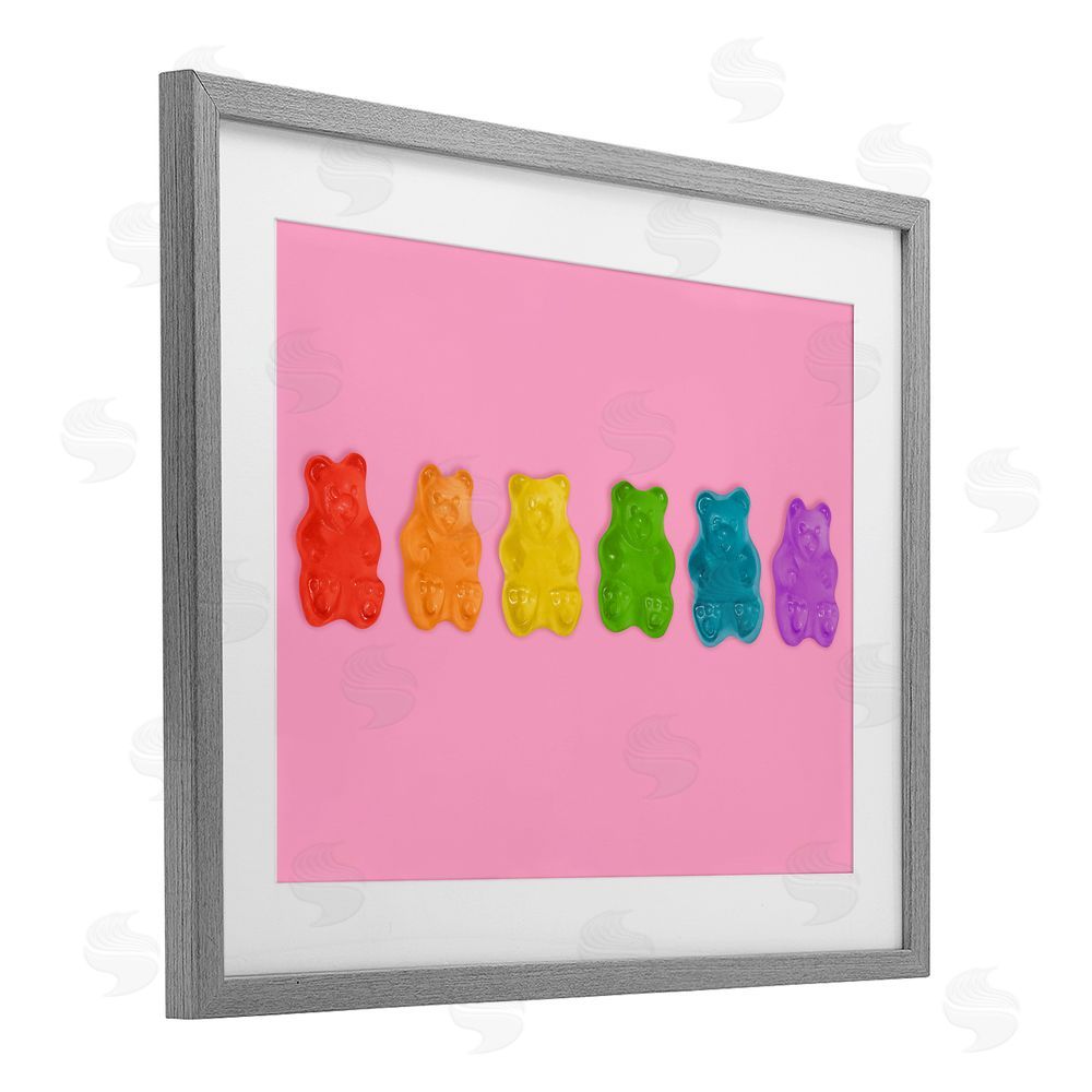 LISH Creative Rainbow Gummy Bears on Pink Gray Framed Print Under Glass Wall Art