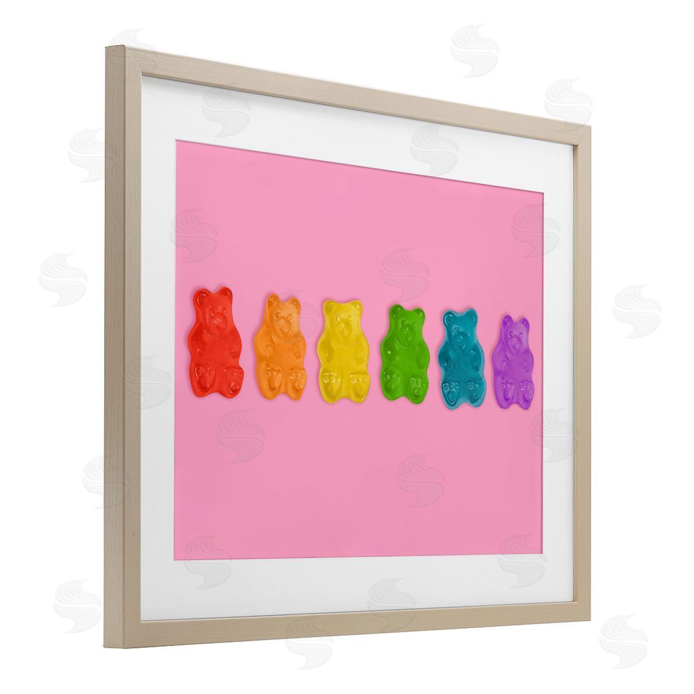 LISH Creative Rainbow Gummy Bears on Pink Brown Framed Print Under Glass Wall Art