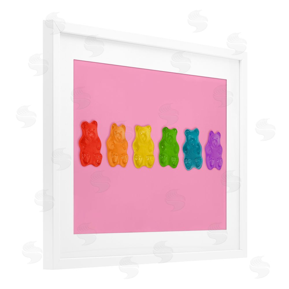 LISH Creative Rainbow Gummy Bears on Pink White Framed Print Under Glass Wall Art