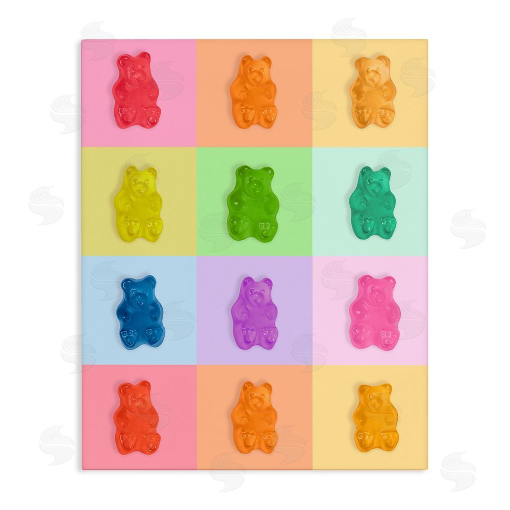 LISH Creative Rainbow Gummy Bear Candy Grid Stretched Canvas Wall Art