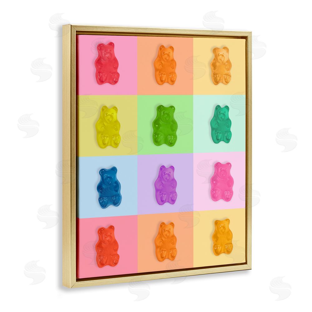 LISH Creative Rainbow Gummy Bear Candy Grid Gold Floating Framed Canvas Wall Art