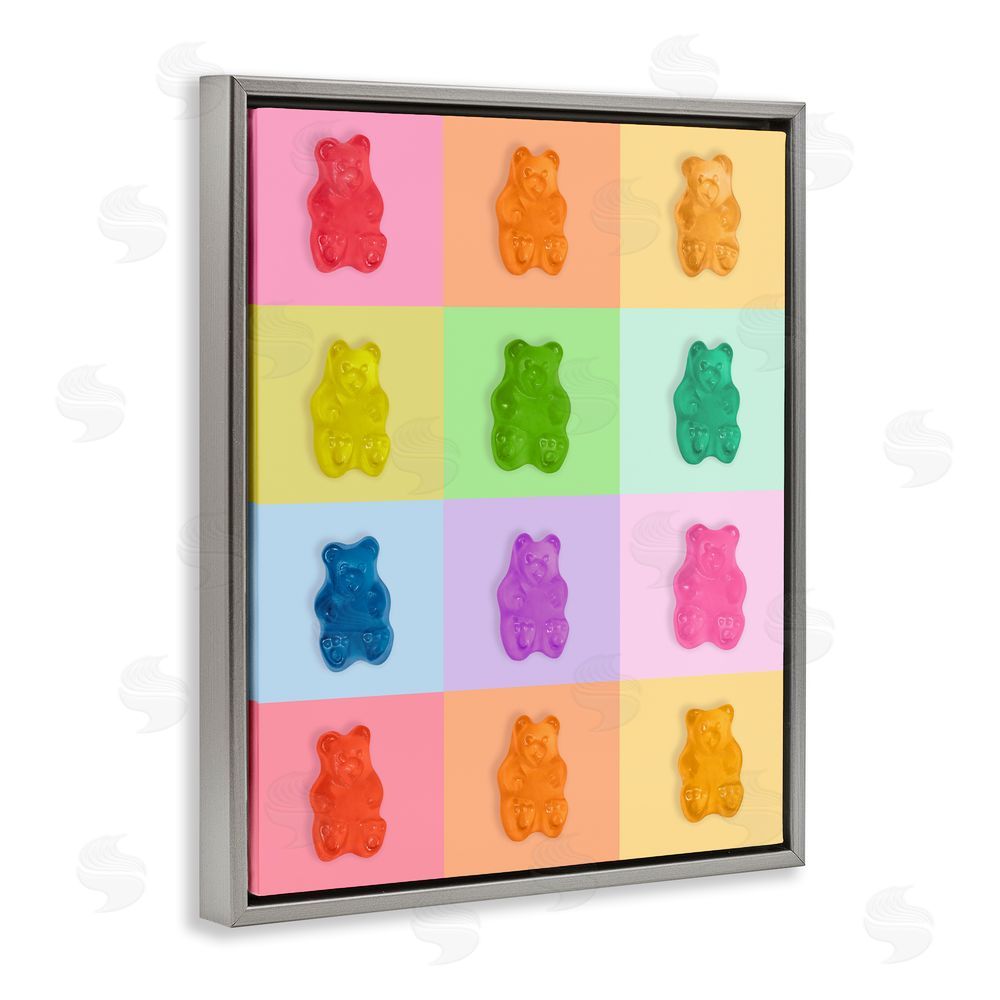 LISH Creative Rainbow Gummy Bear Candy Grid Gray Floating Framed Canvas Wall Art