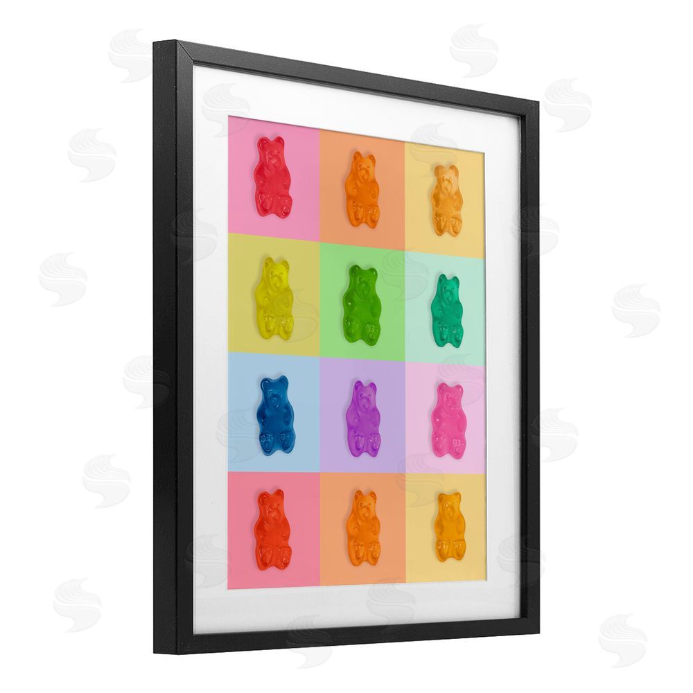 LISH Creative Rainbow Gummy Bear Candy Grid Black Framed Print Under Glass Wall Art