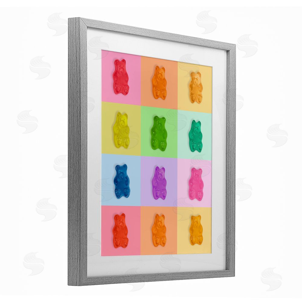 LISH Creative Rainbow Gummy Bear Candy Grid Gray Framed Print Under Glass Wall Art